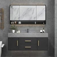 Modern Wall-Mounted Bathroom Vanity Set with LED Mirror Cabinet / Armário de Casa de Banho Suspenso com Espelho LED