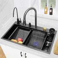 Modern Stainless Steel Waterfall Kitchen Sink / Lava-Loiça Moderno de Cozinha em Aço Inox com Torneira Cascata